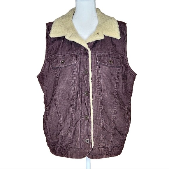 L.L. Bean Vintage Brown Corduroy Sherpa Lined Vest Pockets Women's Large Y2K - Picture 1 of 12